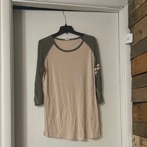 POL Tan and Olive Raglan Sleeve Top